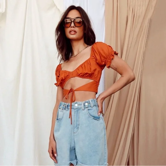 12th Tribe Sarah Ginger Tie Front Top - Picture 2 of 6